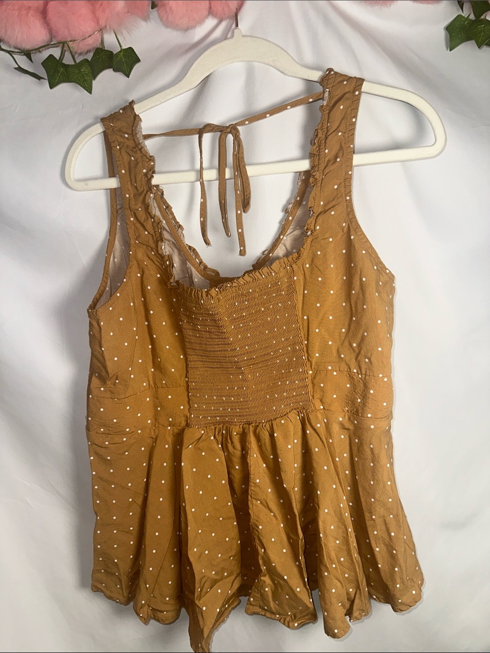 Women’s Polka Dot Tie-Back Tank Top — Mustard - Picture 6 of 7